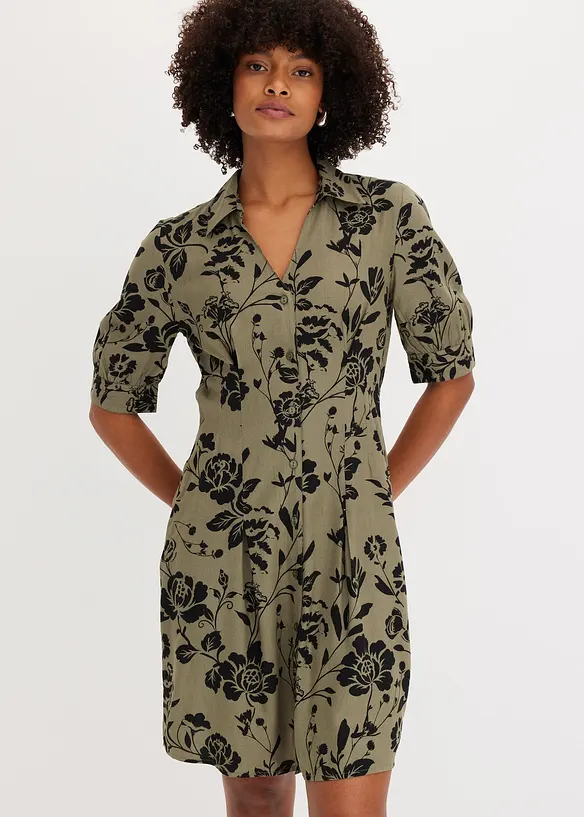Blusenkleid aus fließender Viskose in grün von vorne (Totalaufnahme) - bonprix