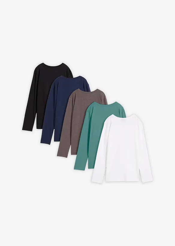 Langarmshirt mit Bio Baumwolle (5er Pack) in schwarz von hinten - bonprix