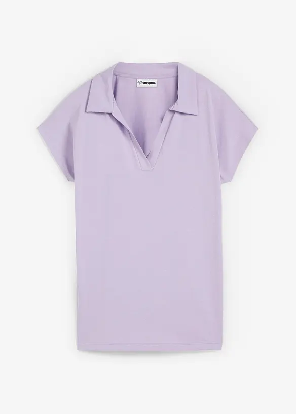 Poloshirt aus elastischem Baumwoll-Mix in lila von vorne - bonprix