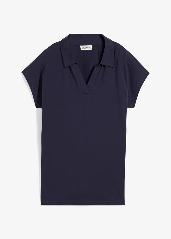 Poloshirt aus elastischem Baumwoll-Mix in blau von vorne - bonprix