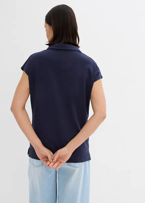 Poloshirt aus elastischem Baumwoll-Mix in blau von hinten (im Anschnitt) - bonprix