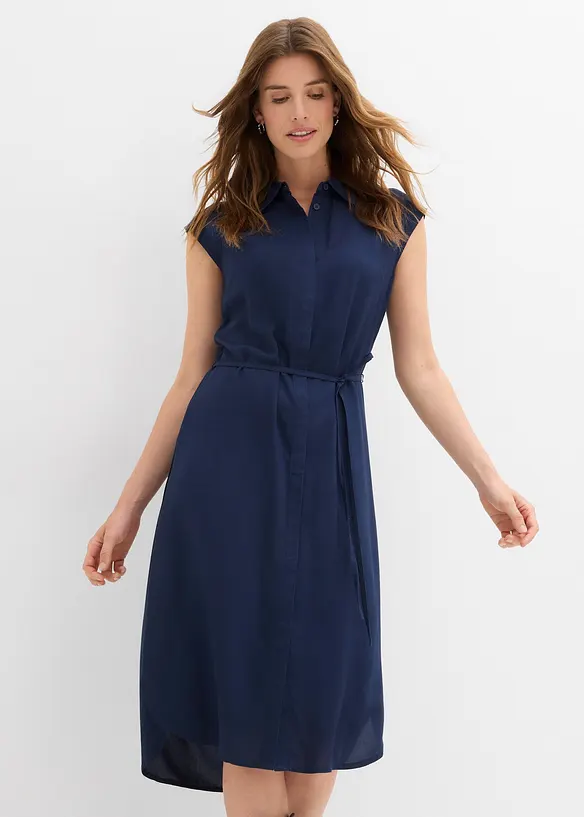 Blusenkleid aus weicher Viskose in blau von vorne (Totalaufnahme) - bonprix Blusenkleid aus weicher Viskose in blau von vorne (Totalaufnahme) - bonprix