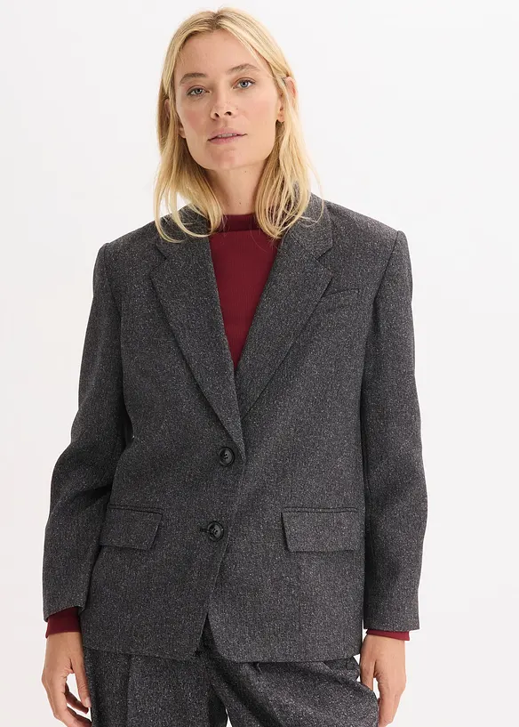 Oversize-Blazer aus feinem Viskose-Mix in grau von vorne (im Anschnitt) - bonprix Oversize-Blazer aus feinem Viskose-Mix in grau von vorne (im Anschnitt) - bonprix