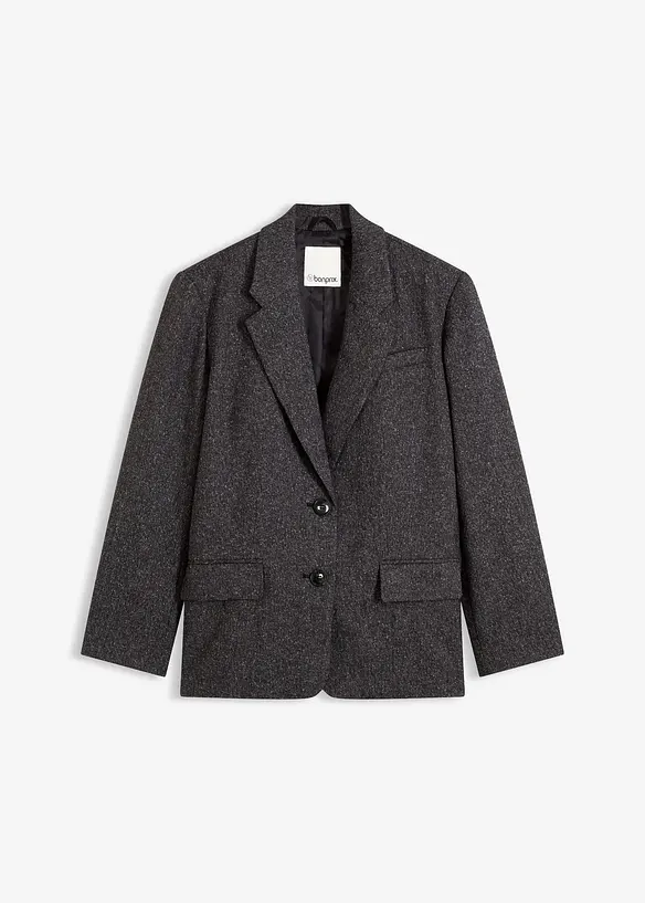 Oversize-Blazer aus feinem Viskose-Mix in grau von vorne - bonprix Oversize-Blazer aus feinem Viskose-Mix in grau von vorne - bonprix