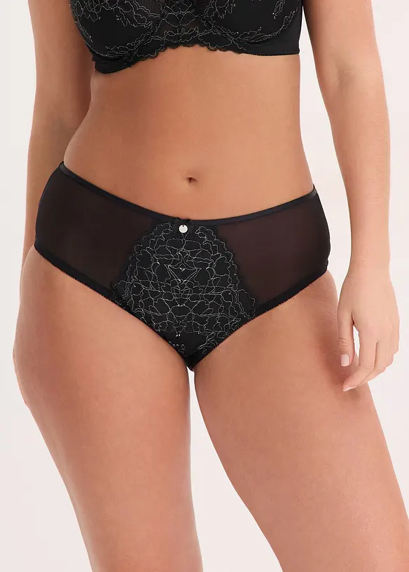Maxislip mit zarter Spitze in schwarz von vorne - bonprix