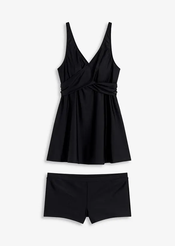 Long-Tankini (2-tlg.Set) mit V-Ausschnitt in schwarz von vorne - bonprix