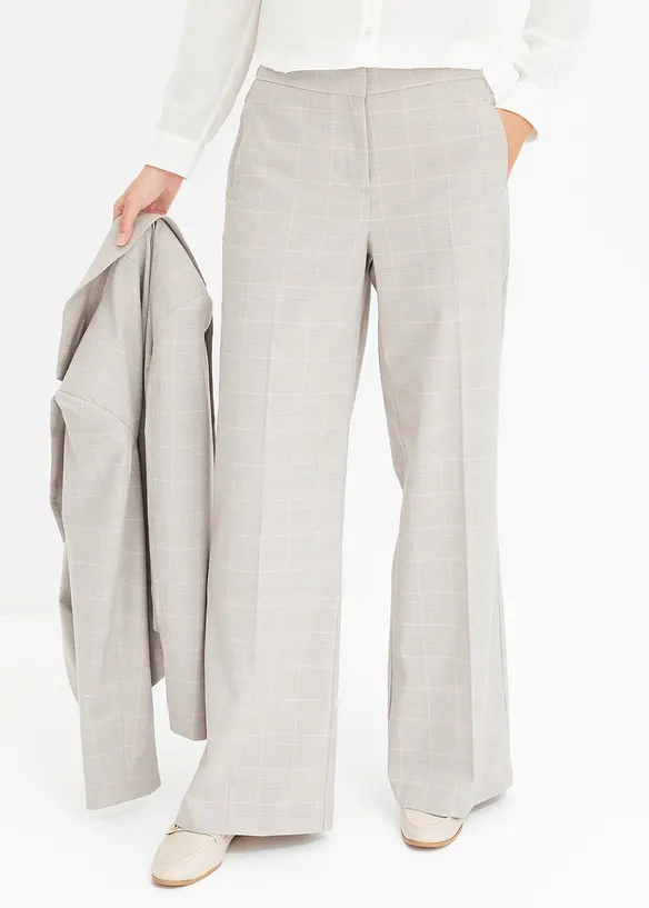 Glencheck Marlenehose mit Viskose in grau von vorne - bonprix