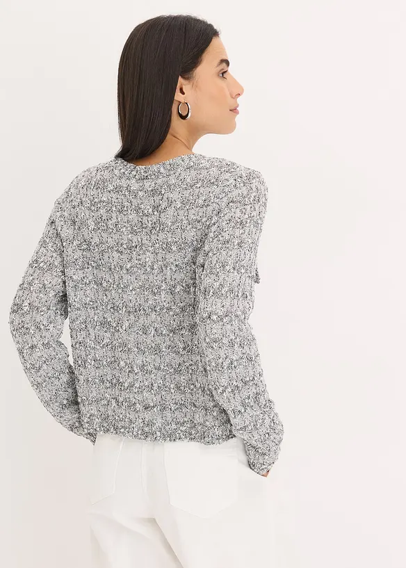 Bouclé Strickjacke in grau von hinten (im Anschnitt) - bonprix