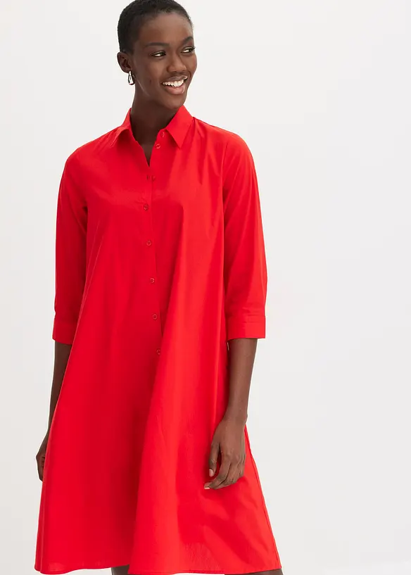 Hemdblusenkleid aus griffigem Popeline in rot von vorne (Totalaufnahme) - bonprix