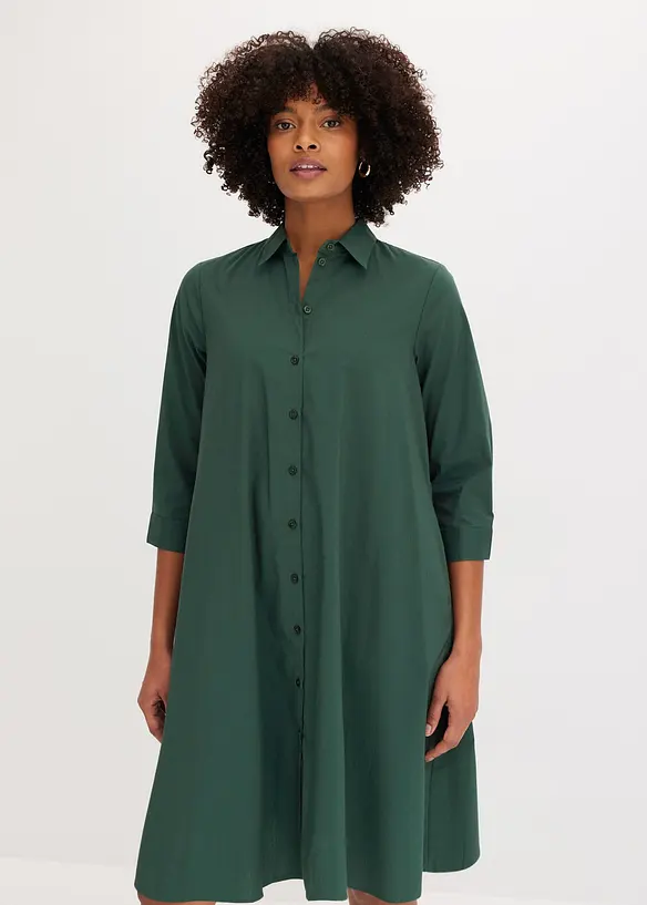 Hemdblusenkleid aus griffigem Popeline in grün von vorne (Totalaufnahme) - bonprix