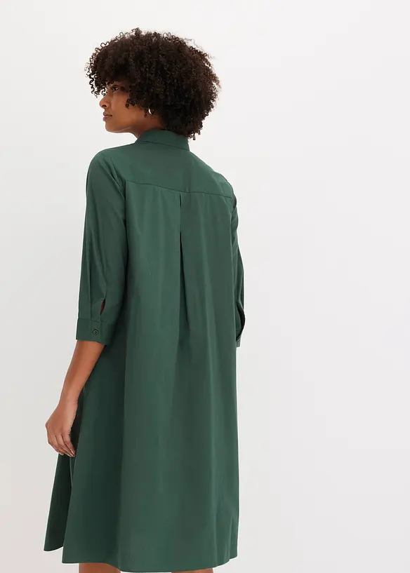 Hemdblusenkleid aus griffigem Popeline in grün von hinten (Totalaufnahme) - bonprix