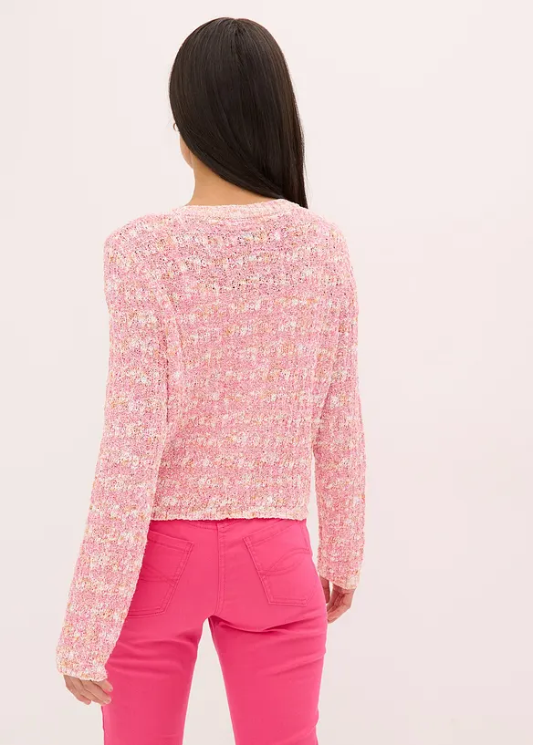 Bouclé Strickjacke in pink von hinten (im Anschnitt) - bonprix