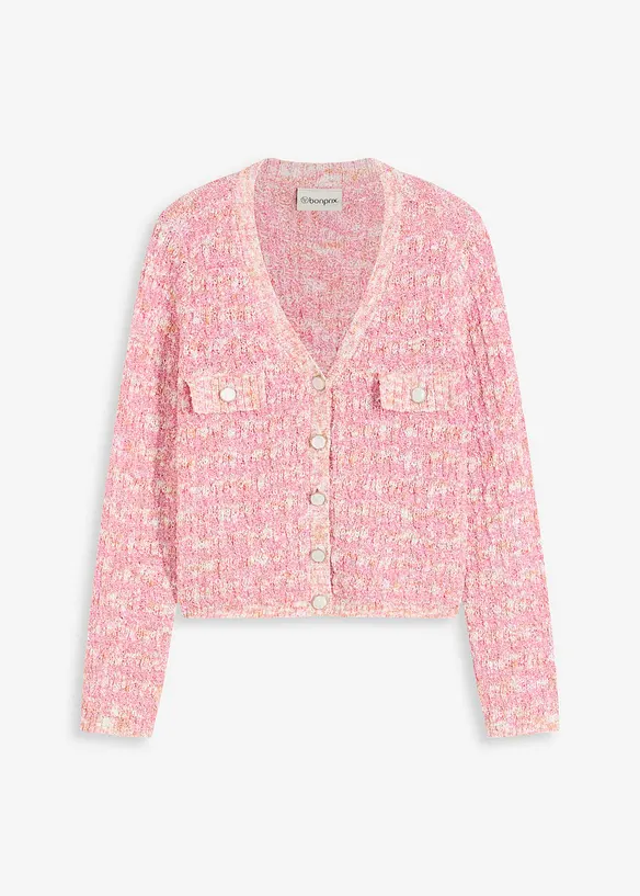 Bouclé Strickjacke in pink von vorne - bonprix