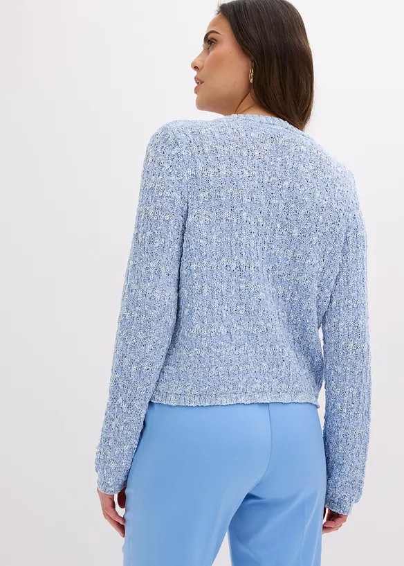 Bouclé Strickjacke in blau von hinten (im Anschnitt) - bonprix