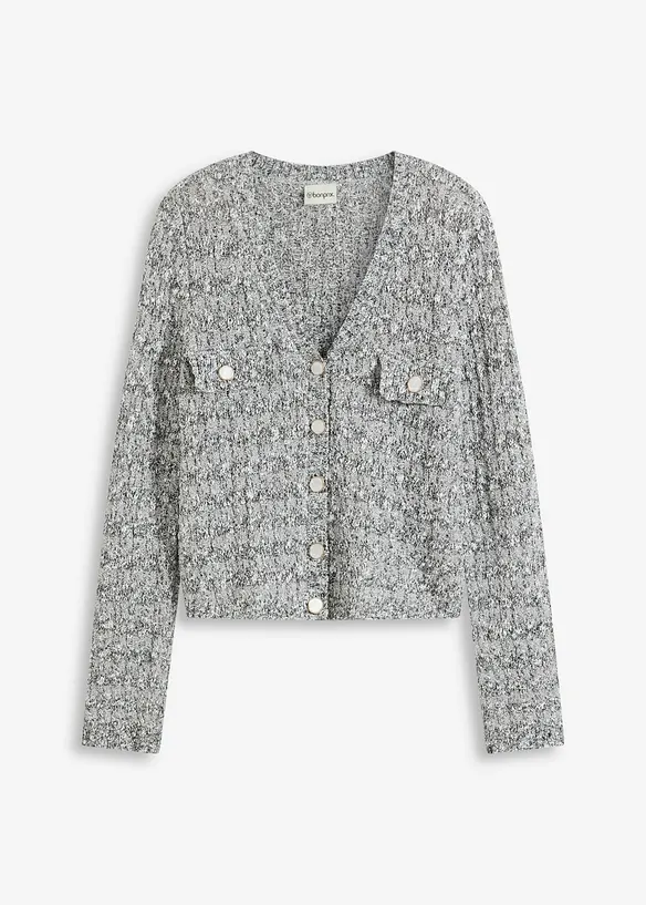 Bouclé Strickjacke in grau von vorne - bonprix