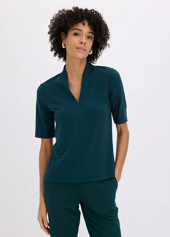 Shirt mit Kelchkragen in grün von vorne (im Anschnitt) - bonprix