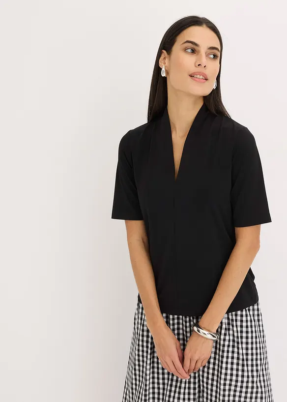 Shirt mit Kelchkragen in schwarz von vorne (im Anschnitt) - bonprix