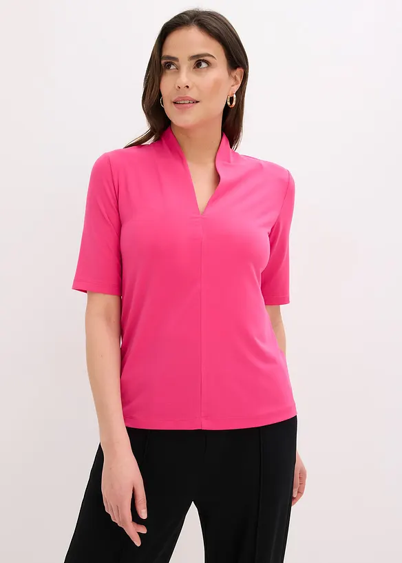 Shirt mit Kelchkragen in pink von vorne (im Anschnitt) - bonprix