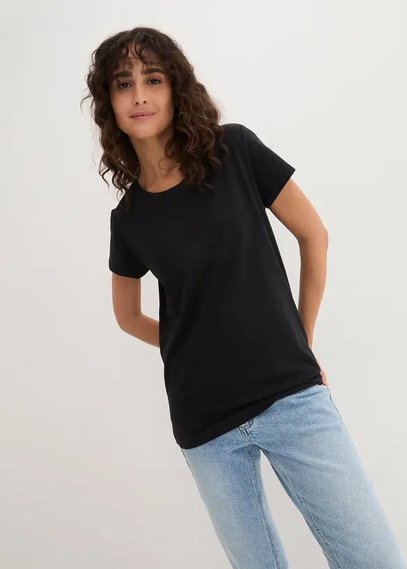 Rundhals-Shirt (5erPack) in schwarz von vorne (im Anschnitt) - bonprix Rundhals-Shirt (5erPack) in schwarz von vorne (im Anschnitt) - bonprix