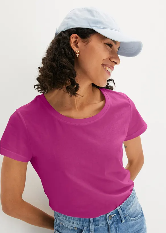 Rundhals-Shirt  (5erPack) in pink von vorne (im Anschnitt) - bonprix