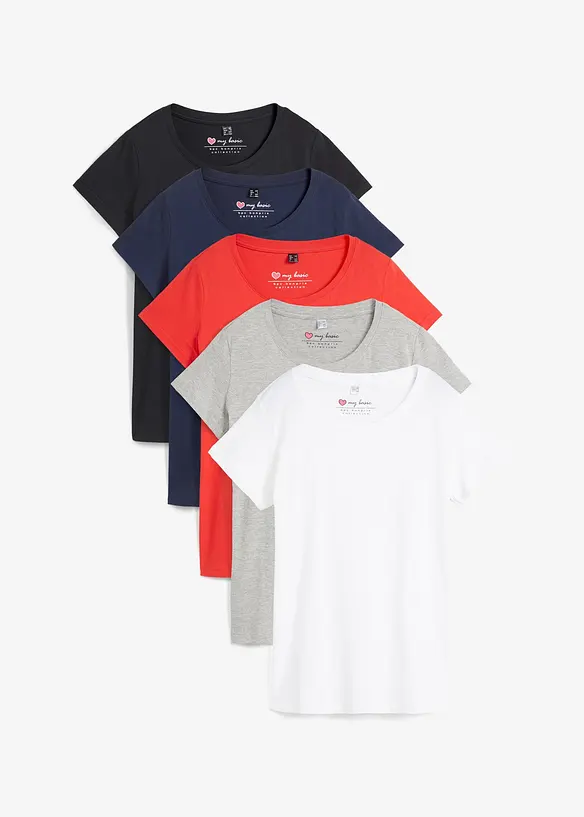 Rundhals-Shirt (5erPack) in rot von vorne - bonprix Rundhals-Shirt (5erPack) in rot von vorne - bonprix