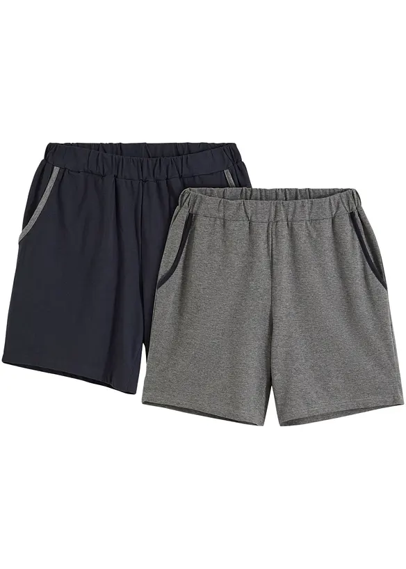 Pyjamahose kurz mit Baumwolle (2er Pack) in grau von vorne - bonprix