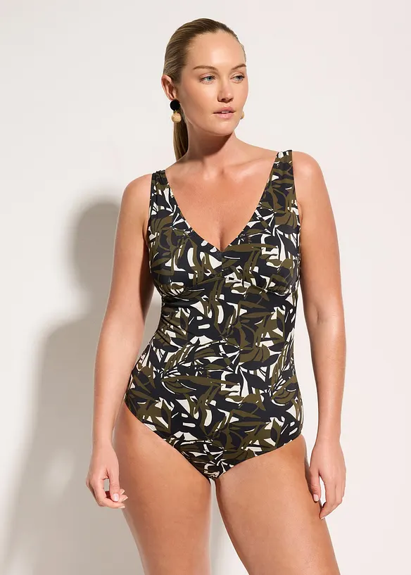 Medium Shape-Badeanzug mit V-Ausschnitt in schwarz von vorne (Totalaufnahme) - bonprix