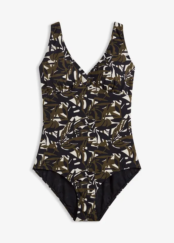Medium Shape-Badeanzug mit V-Ausschnitt in schwarz von vorne - bonprix