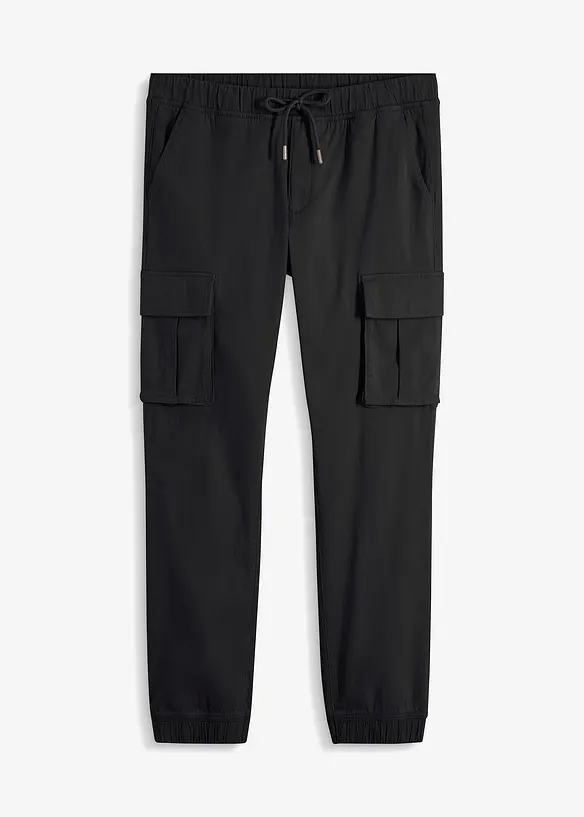 Regular Fit Schlupf-Cargohose, Straight in schwarz von vorne - bonprix