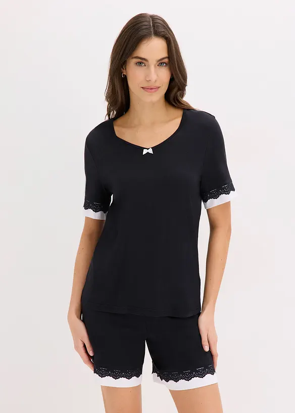 Shorty aus softem Viskose-Mix in schwarz von vorne (Totalaufnahme) - bonprix