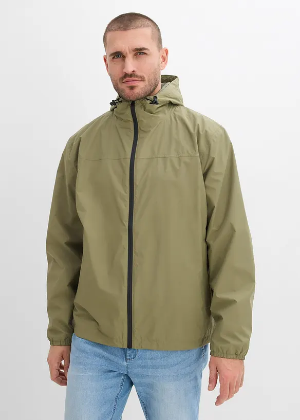 Wasserdichte Regenjacke in grün von vorne (im Anschnitt) - bonprix