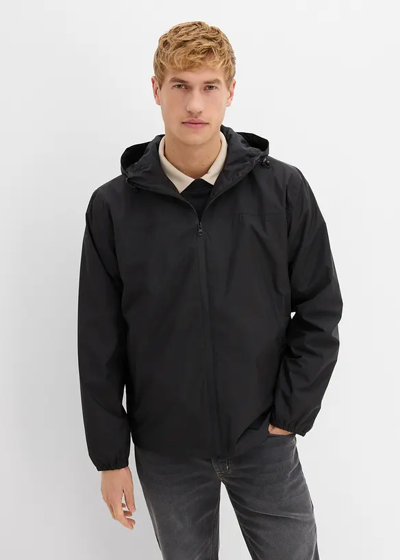 Wasserdichte Regenjacke in schwarz von vorne (im Anschnitt) - bonprix