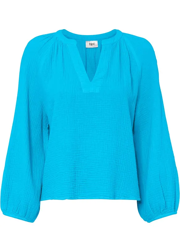 Musselin-Oversize-Bluse aus reiner Baumwolle in blau von vorne - bonprix Musselin-Oversize-Bluse aus reiner Baumwolle in blau von vorne - bonprix