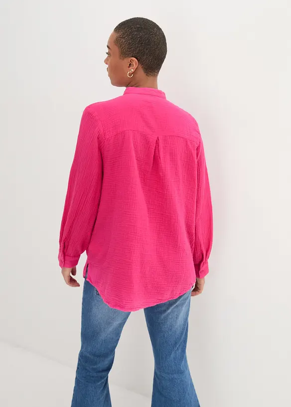 Musselin-Longbluse aus reiner Baumwolle in pink von hinten (im Anschnitt) - bonprix