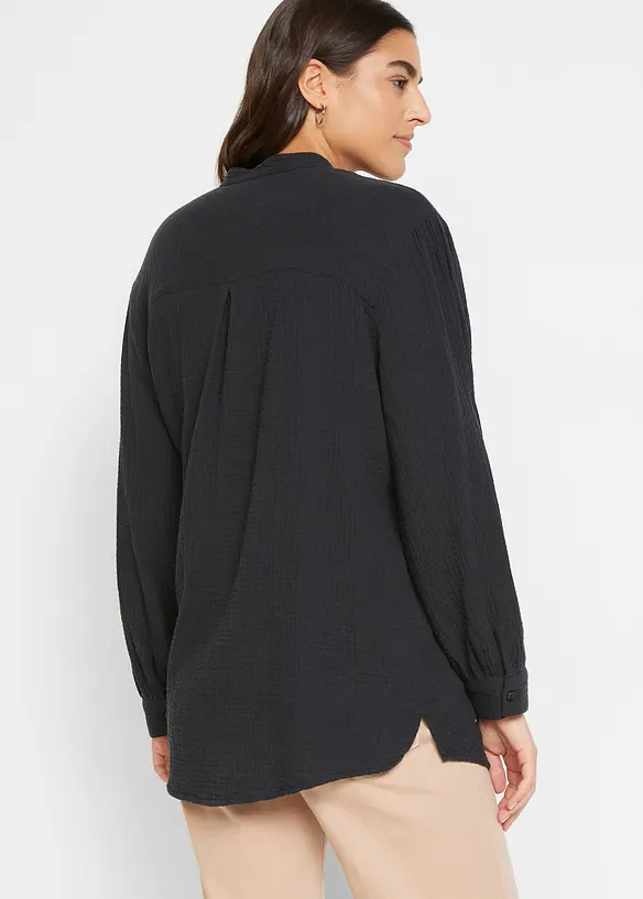 Musselin-Longbluse aus reiner Baumwolle in schwarz von hinten (im Anschnitt) - bonprix Musselin-Longbluse aus reiner Baumwolle in schwarz von hinten (im Anschnitt) - bonprix