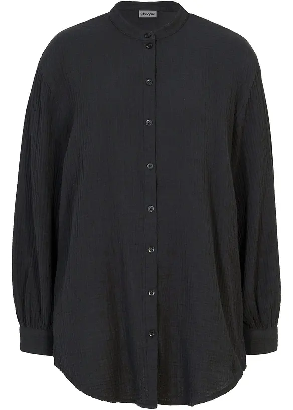 Musselin-Longbluse aus reiner Baumwolle in schwarz von vorne - bonprix Musselin-Longbluse aus reiner Baumwolle in schwarz von vorne - bonprix