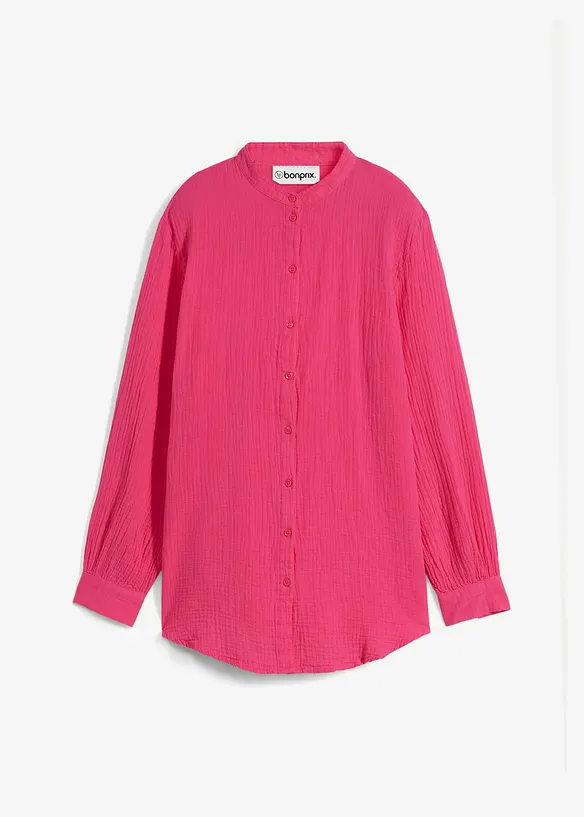Musselin-Longbluse aus reiner Baumwolle in pink von vorne - bonprix