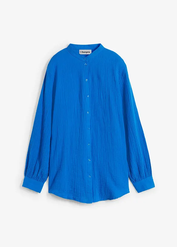 Musselin-Longbluse aus reiner Baumwolle in blau von vorne - bonprix