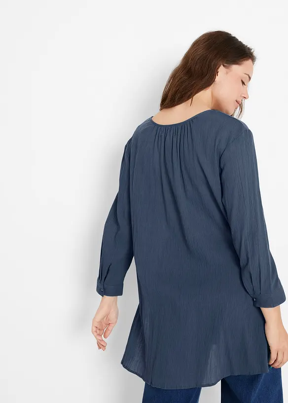 Long-Tunika aus Baumwolle in blau von hinten (im Anschnitt) - bonprix