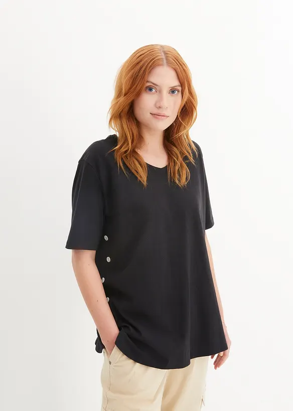 Weites T-Shirt aus Bio-Baumwolle in schwarz von vorne (im Anschnitt) - bonprix