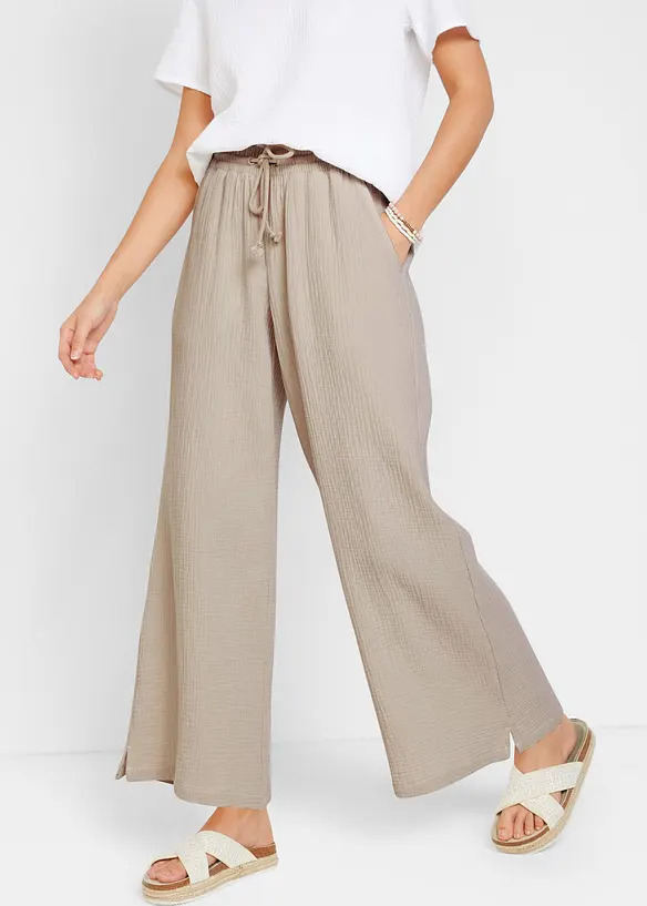 Musselin-Palazzo-Hose aus reiner Baumwolle in grau von vorne - bonprix Musselin-Palazzo-Hose aus reiner Baumwolle in grau von vorne - bonprix