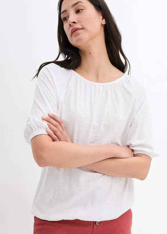 Shirt aus reiner Bio-Baumwolle in weiß von vorne (im Anschnitt) - bonprix