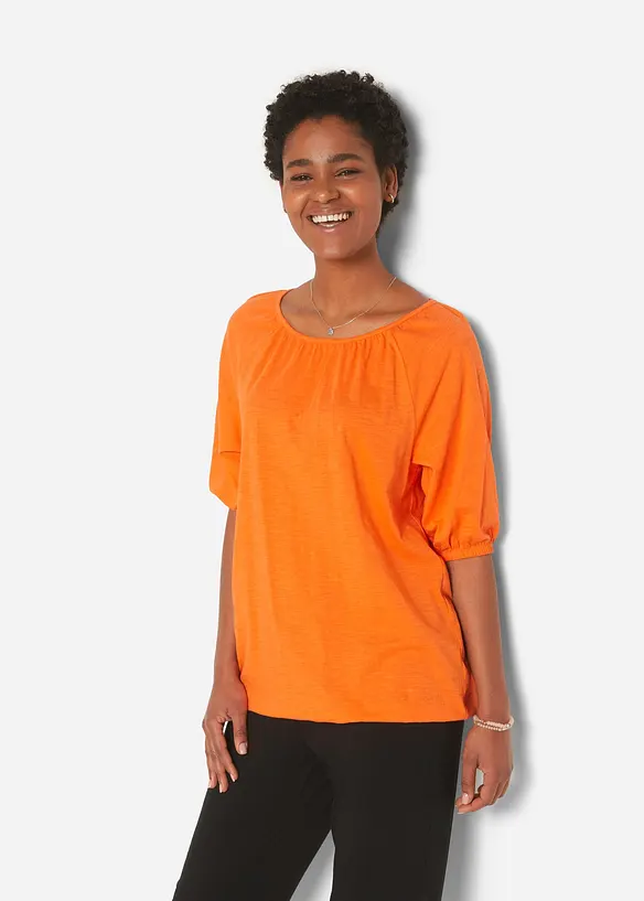 Shirt aus reiner Bio-Baumwolle in orange von vorne (im Anschnitt) - bonprix