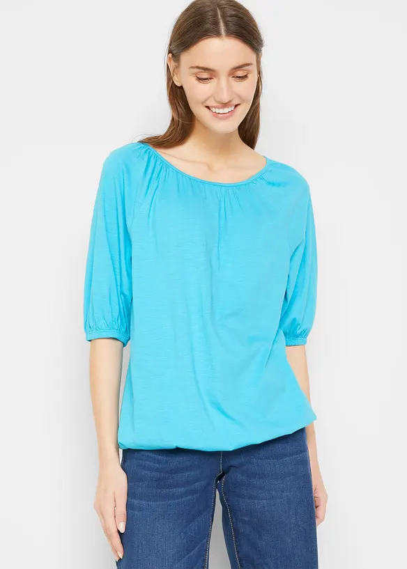 Shirt aus reiner Bio-Baumwolle in blau von vorne (im Anschnitt) - bonprix