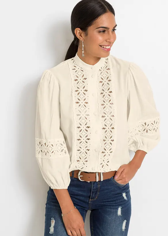 Bluse aus softem Viskose-Mix in weiß von vorne (im Anschnitt) - bonprix
