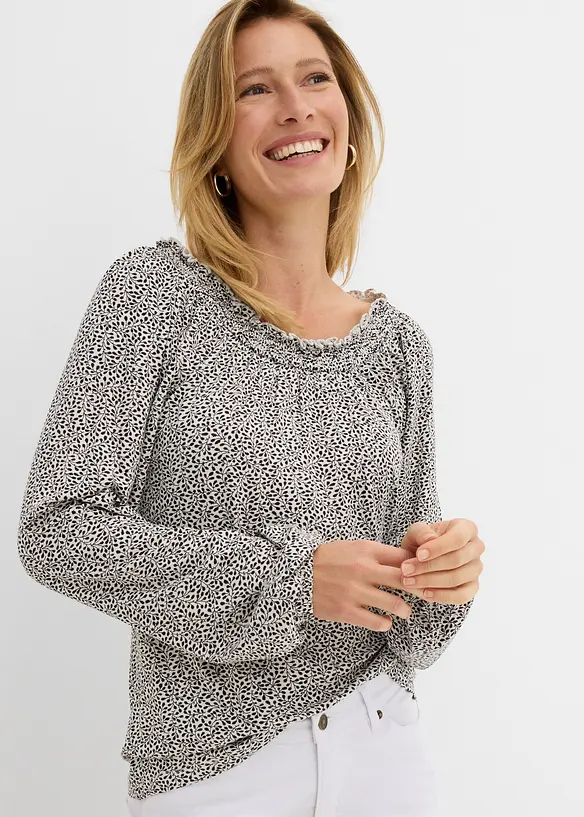 Langarmshirt aus Viskose-Mix in weiß von vorne (im Anschnitt) - bonprix Langarmshirt aus Viskose-Mix in weiß von vorne (im Anschnitt) - bonprix