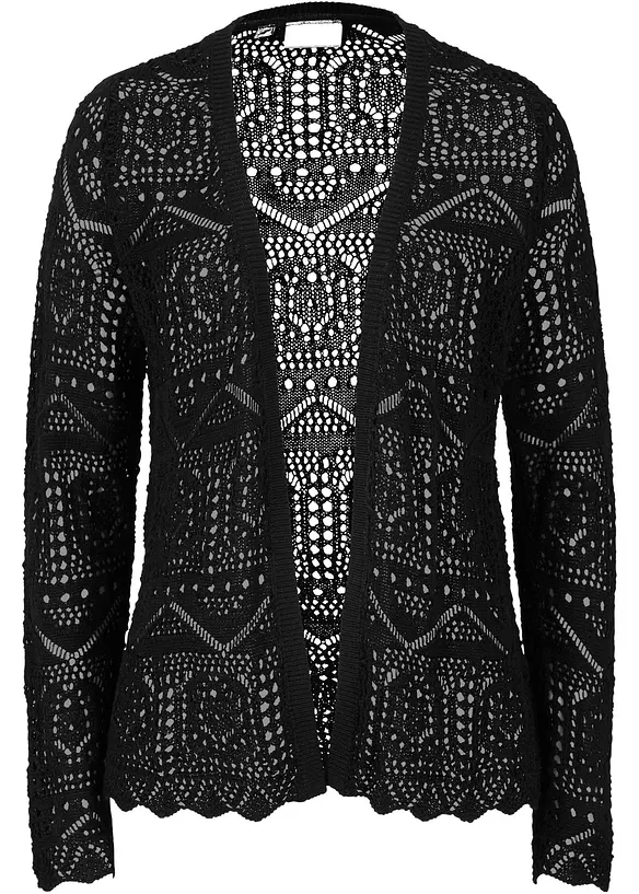 Ajour-Strickjacke in schwarz von vorne - bonprix