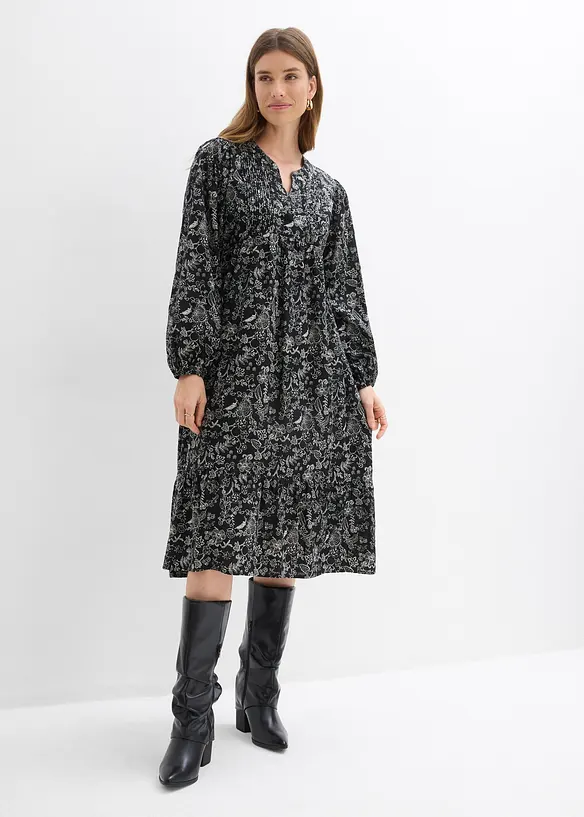 Midikleid aus Baumwolle in schwarz von vorne (Totalaufnahme) - bonprix
