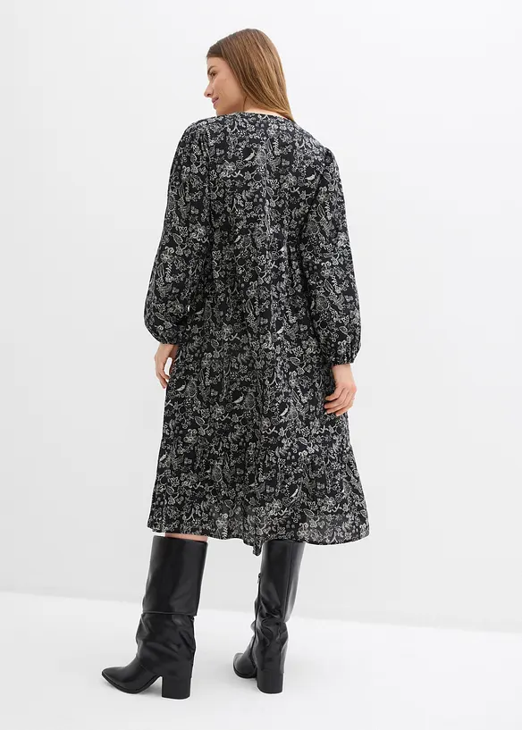Midikleid aus Baumwolle in schwarz von hinten (Totalaufnahme) - bonprix