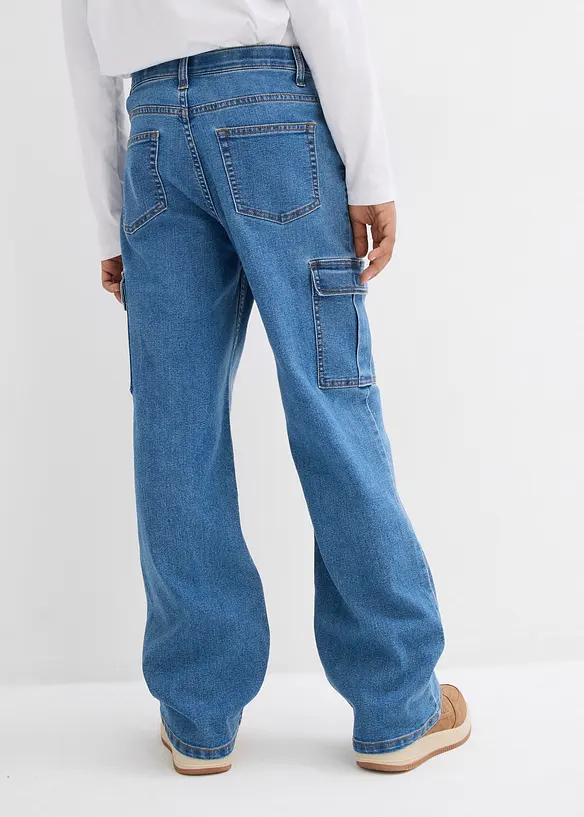Loose-Fit-Stretch-Jeans mitverstellbarem Bund, Straight in blau von hinten - bonprix